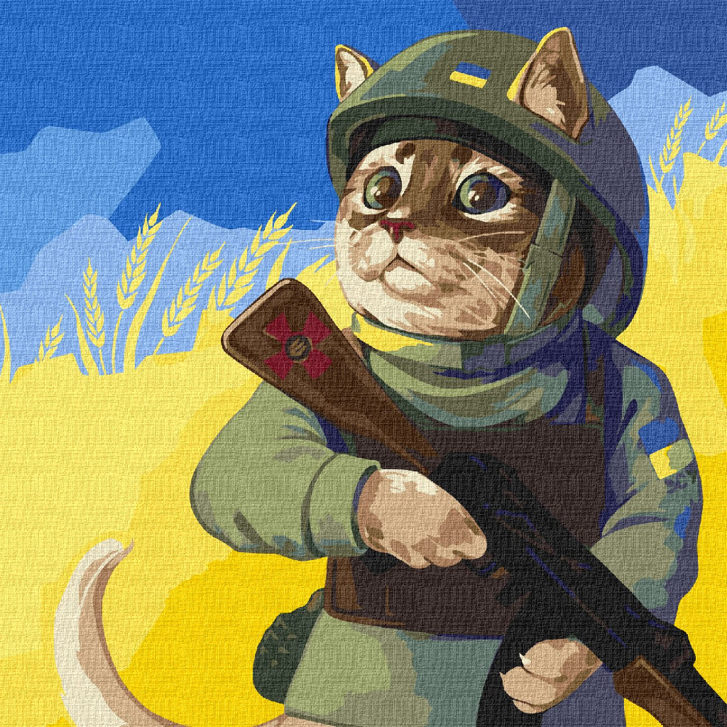 Набір для розпису по номерах 40*40 см "Котик ЗСУ", KHO4326