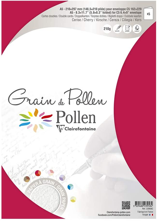 Заготовка д/открыток сложенная зернистая Pollen 148,5*210 мм/210 г, Cherry/Вишневый, 23958C