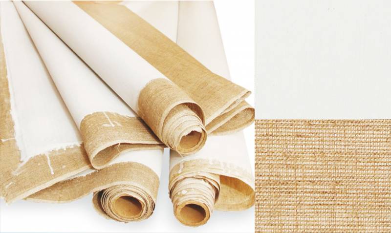 Холст грунтованный, мелкое зерно, 1,5*10 м, лен, 350 г/м², ТМ "Rosa Gallery"