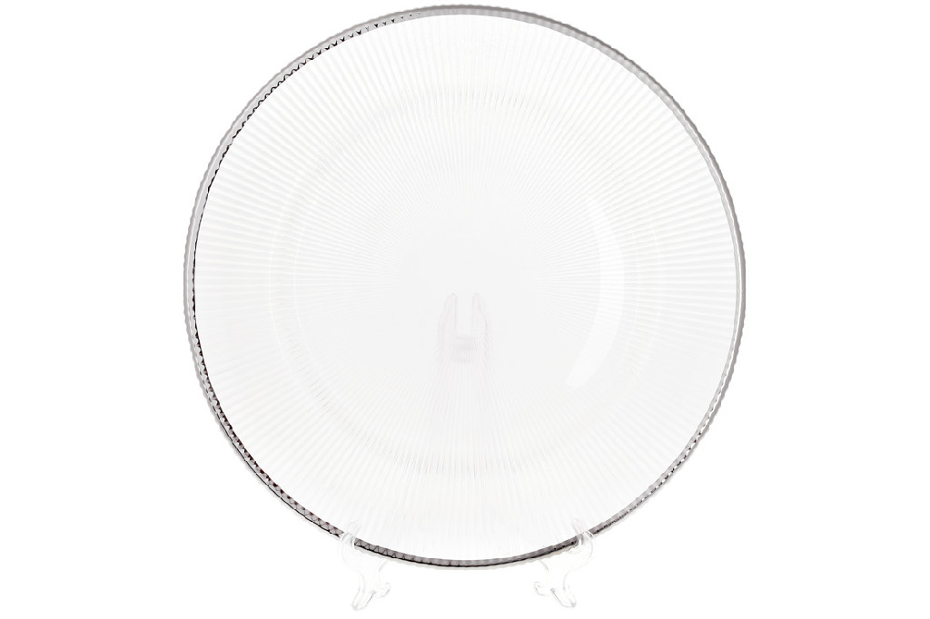 Тарелка сервировочная 33 см, прозрачный с серебряным кантом, 587-042