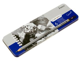 Олівці графітові 6 шт., НВ,В,2В,4В,6В,8В шестигранні, Chroma, 1015-6TN, ТМ "Marco"