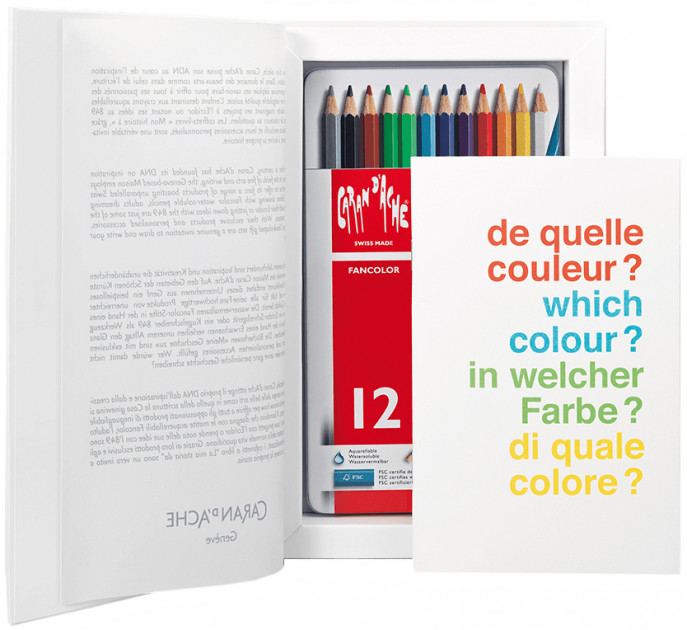 Набір Caran d`Ache Fancolor–12 Акварельних олівців+Розмальовка в подарунковому боксі 1