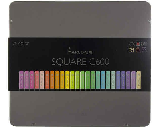 Олівці 24 кол. Square пастельних кольор., квадратні в метал. пеналі, C600-24TN(PS) Marco 2