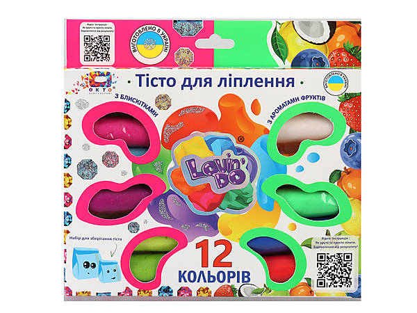 Набор теста для лепки 12 цветов, с блестками и ароматами фруктов, 41021 