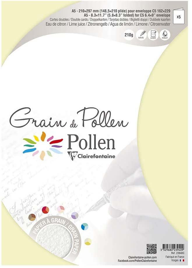 Заготовка д/открыток сложенная зернистая Pollen 148,5*210 мм/210 г, Lime juice/Лаймовый сок, 23940C