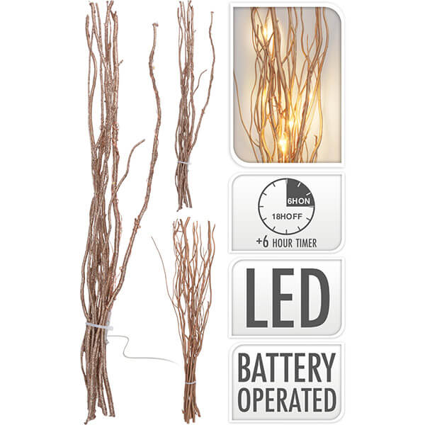 Декор новорічний Штучна гілочка з LED-підсвіткою, 40 см/12 мікроламп (від батар./2 види), AXF203600