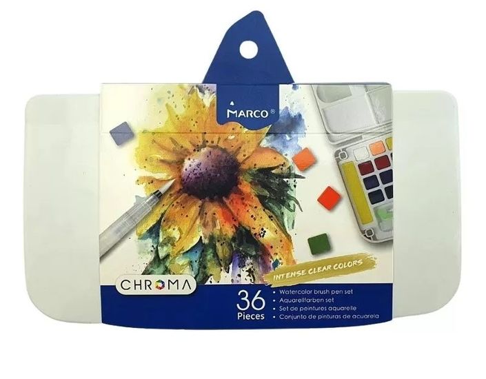 Фарби акварельні 36 кол. "Chroma" з пензликом, 1050 -36AB, ТМ "Marco"