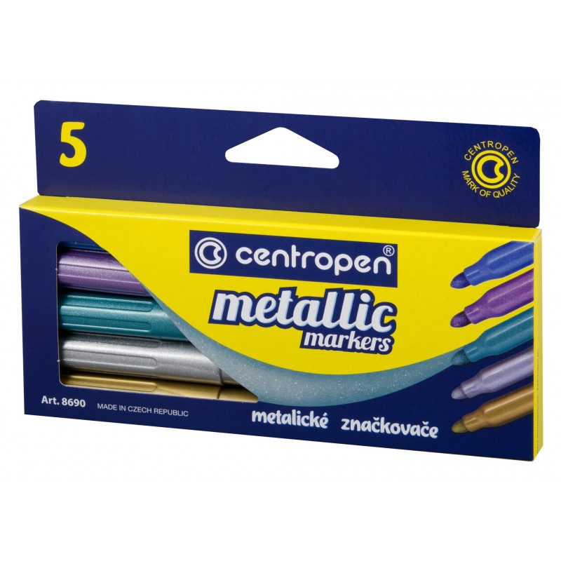 Фломастери 5 кол., 8690 Metallic, Centropen