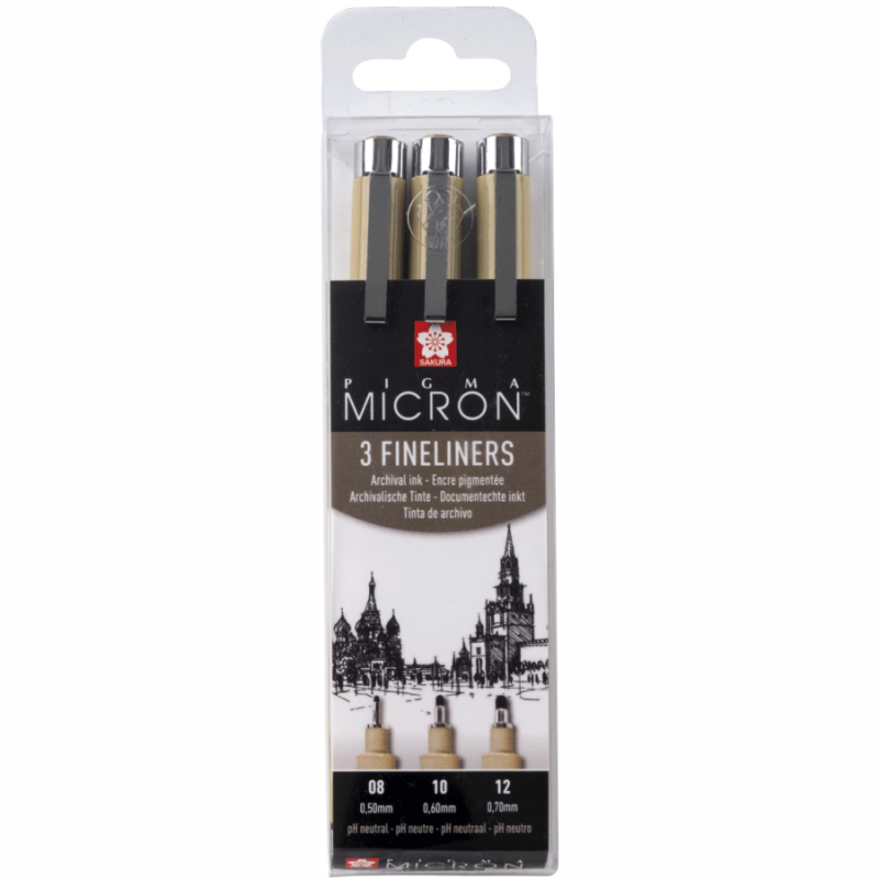 Набор линеров Pigma Micron 3 шт. (08-10-12), Черный, Sakura