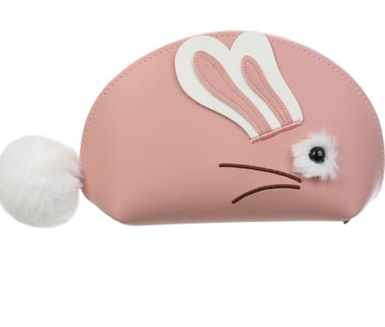 Пенал плоский "Fur rabbit", персиковый с искусственным меховым хвостом на молнии, 21*12*8 см, ZB.702202