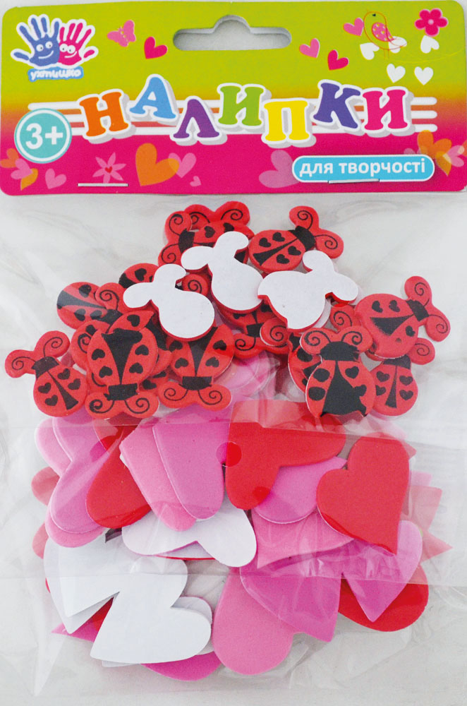 Наклейки для творчества "Божьи коровки и сердечки", ЭВА, в уп.70 шт, 951256