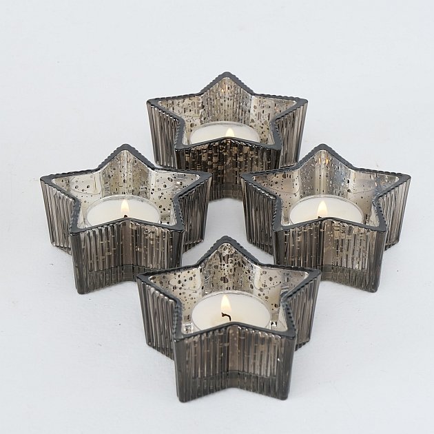 Свічник новорічний скляний Зірка "Imelo" h=4 см (3 кол. в асорт.), 2003069