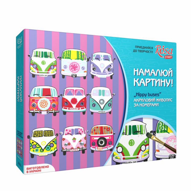 Набір, техніка акриловий живопис за номерами "Hippy buses", Rosa Start