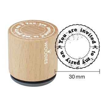 Штамп дерев`яний d=3,5 см "you are invited to my party on", WE2005 ТМ "Woodies"