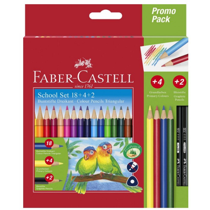 Набір олівців 18 кол. (4 кол +2 черногр.), 201597 Faber-Castell
