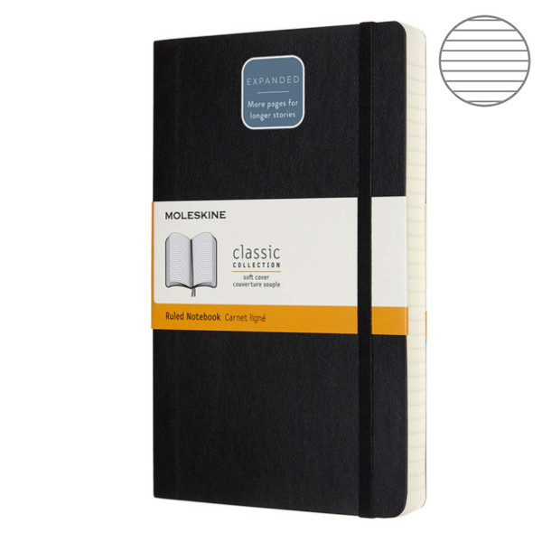 Записник Чорний м’який середній лінійка, Moleskine Classic Expanded, QP616EXP