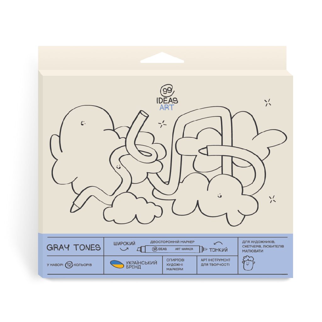 Набор маркеров Gray Tones - Серые тона, 12 шт., idea1-am/12grton, 99IDEAS