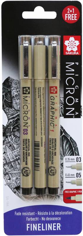 Набір лінерів Pigma Micron 2 шт., 03/05+1 лінер-маркер в подар., у блістері, Sakura