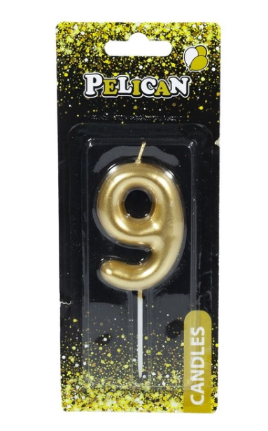 Свічка-цифра для торта Pelican "9", золото, 6 см, 866019