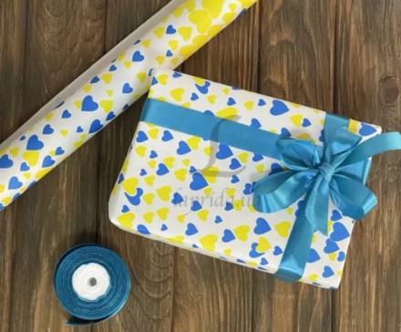 Бумага упаковочная "Желто-голубые сердца" 8*0,70 м, 255-3801