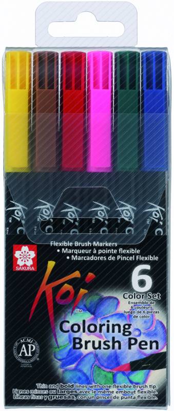 Набір маркерів Koi Coloring Brush Pen, 6 кол., Sakura