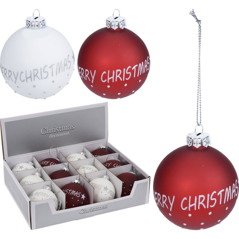 Прикраса ялинкова "Куля "Merry Christmas" 8 см, біла/червона, ACT401130