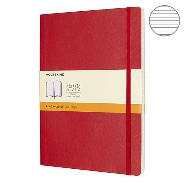 Записник Червоний м’який великий лінійка, Moleskine Classic, QP621F2