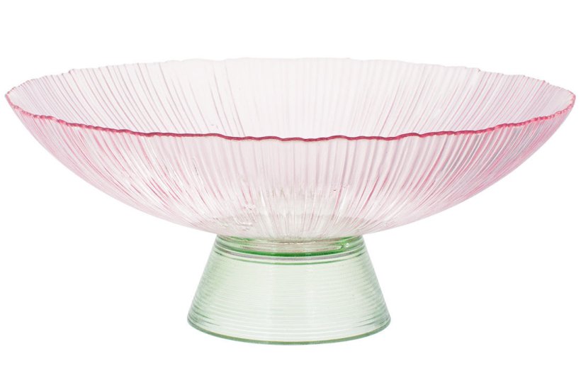 Фруктовница из цветного стекла 33 см, на ножке, розовый с изумрудным, 5020Z