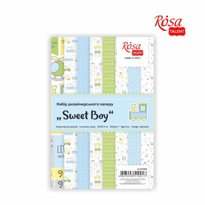 Набор дизайнерской бумаги А4 "Sweet Boy" 250 г/м2 (8 л.), 5311098 ROSA Talent