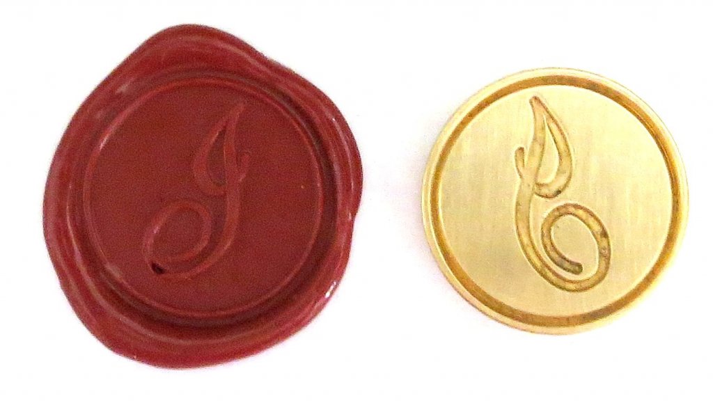 Круглая латунная печать d24 мм – англ. буква "I" с лакированной деревянной ручкой, 40109T