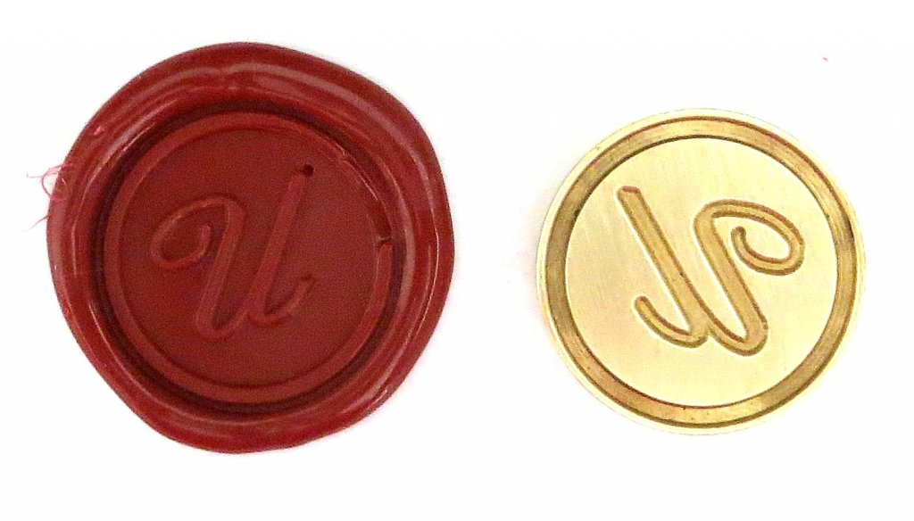 Круглая латунная печать d24 мм – англ. буква "U" с лакированной деревянной ручкой, 40121T