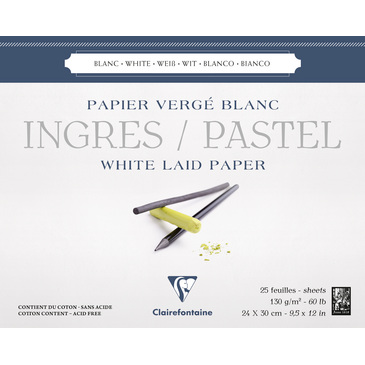 Склейка д/пастелі 24*30 см Ingres Pastel, 25 арк. (130 г/м2), білий папір, 96482C Clairefontaine