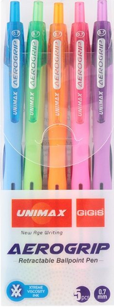 Ручка кулькова автом. Aerogrip-3, асорті (5 кол.), UX-140-20