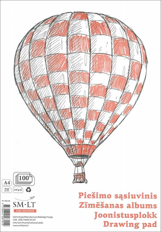Склейка для рисунку For Creation А4, 120 г/м², 100 арк, Smiltainis