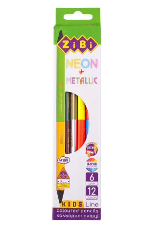 Карандаши 12 цв. 6 шт., Double Neon + Metallic, ZB.2465 1