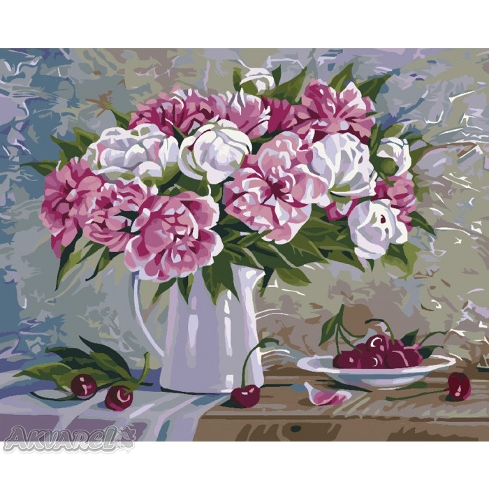 Картина по номерам 40*50 см Букет "Пионы и вишни", КН2061