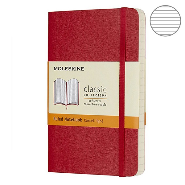 Записник Червоний м’який кишеньк. лінійка, Moleskine Classic, QP611F2