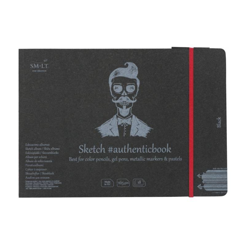 Альбом для рисунку А5 Authentic 18 арк., 165 г/м2, чорний папір, Smiltainis