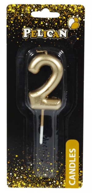 Свічка-цифра для торта Pelican "2", золото, 6 см, 866012