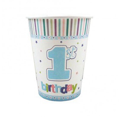 Стаканчики "1st birthday", блакитні, 8 шт, F-080807