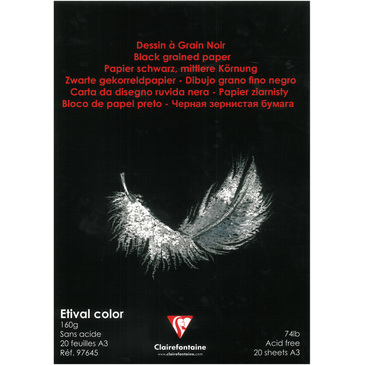 Папка для пастелі А3 Dessin a Grain Noir, 20 арк. (160 г/м2), чорний папір, 97645C Clairefontaine