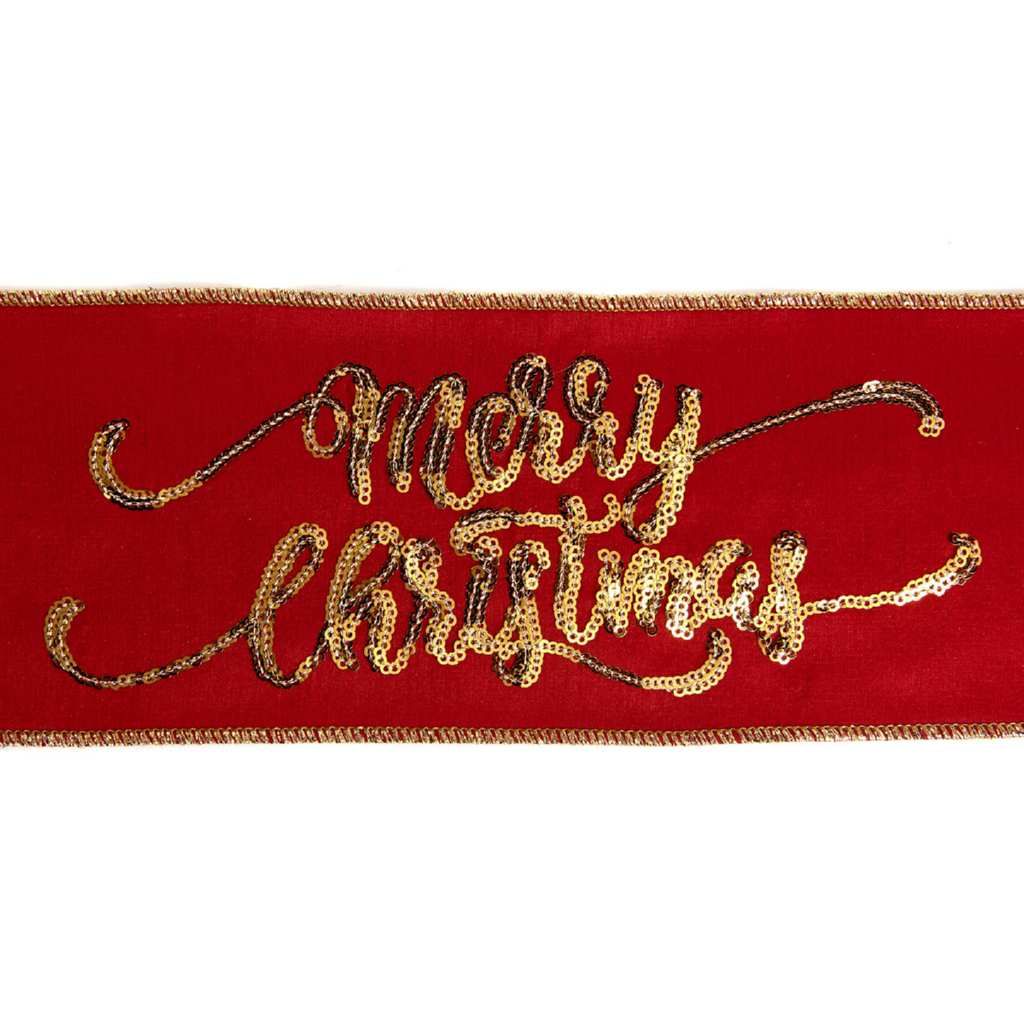 Лента декоративная Merry Christmas 10 см, красно-золотая, KC L 05-805390 ТМ "GOODWILL" (за 1 м/5)