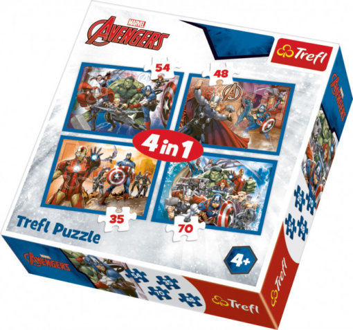 Пазл "4 в 1" - Бесстрашные мстители, Disney Marvel The Avengers, Trefl, 34310