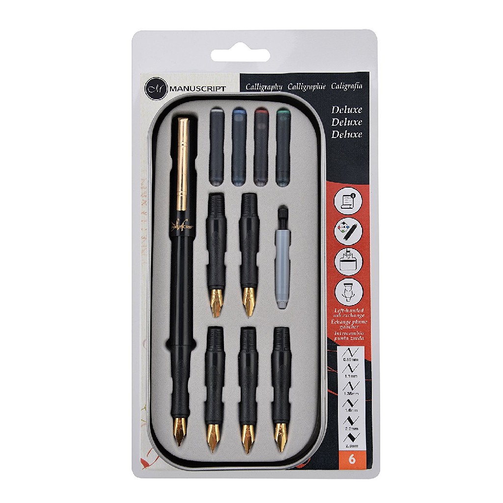 Набор для каллиграфии Deluxe (6 перьев + 4 картриджа + конвертёр чернил), MC1155 Manuscript