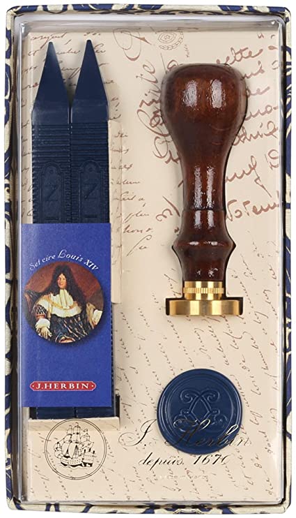 Подарочный набор воска с печатью "Людовик XIV" и 2 синими воск. пал., 46005T