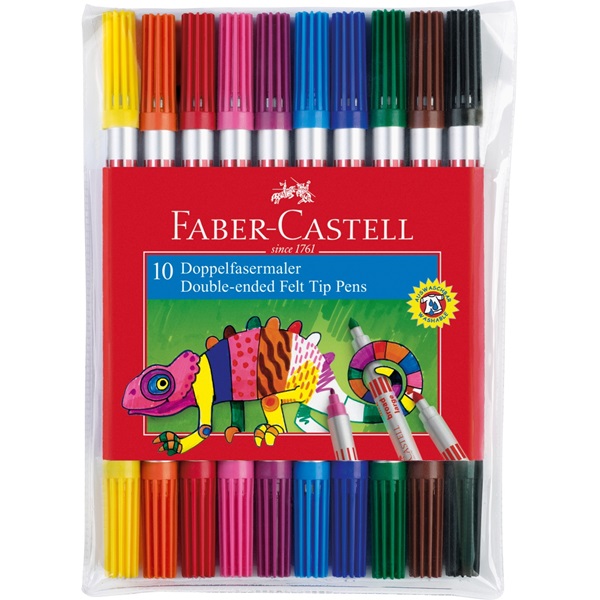 Фломастери 10 кол. Fibre tip двосторонні в карт. коробці, 151110 Faber-Castell