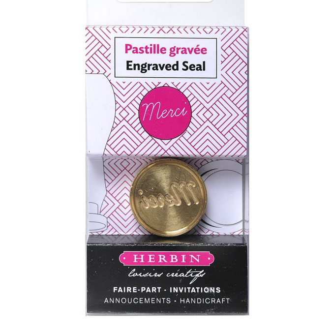 Кругла латунна печатка d24 мм "Merci", 40472T