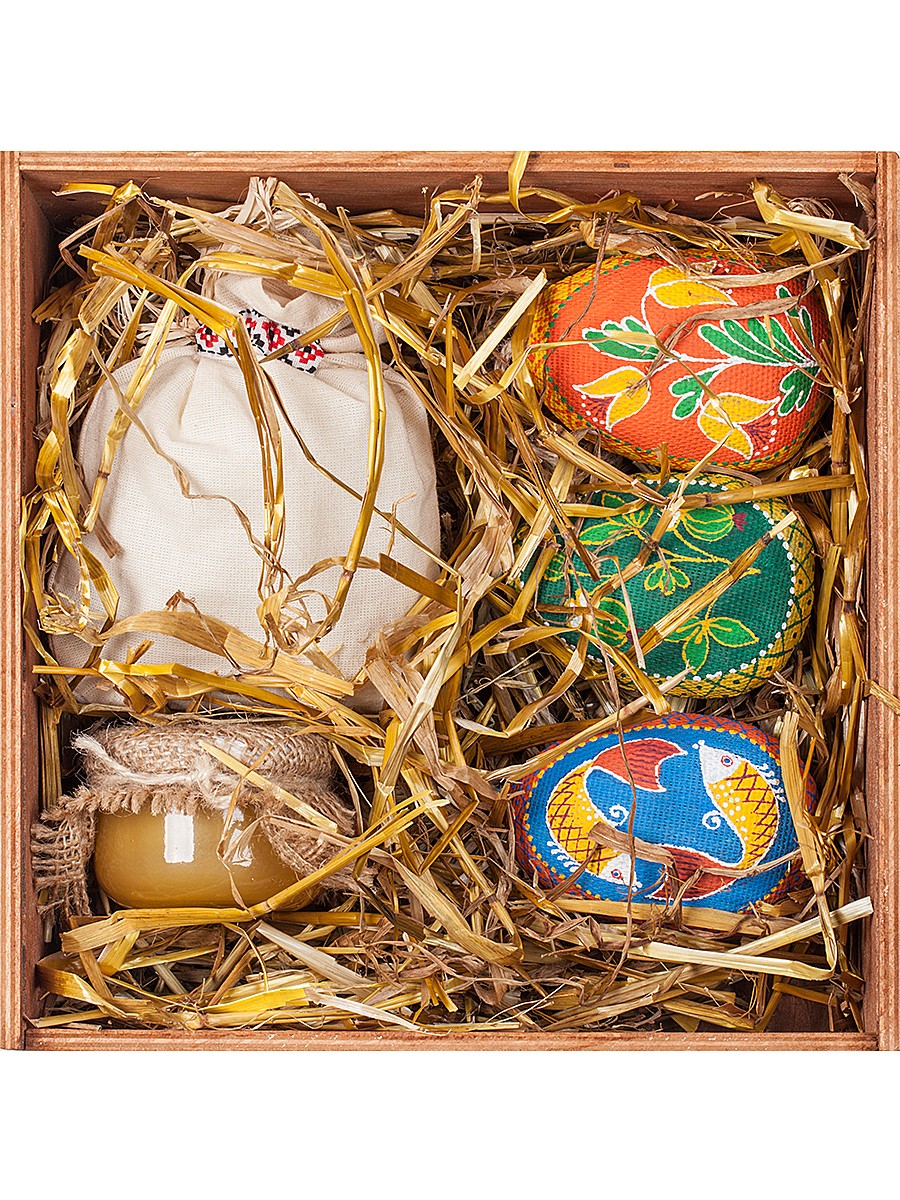 Дерев’яна коробка №46, Писанки, чай, мед, сіно, 2023010118