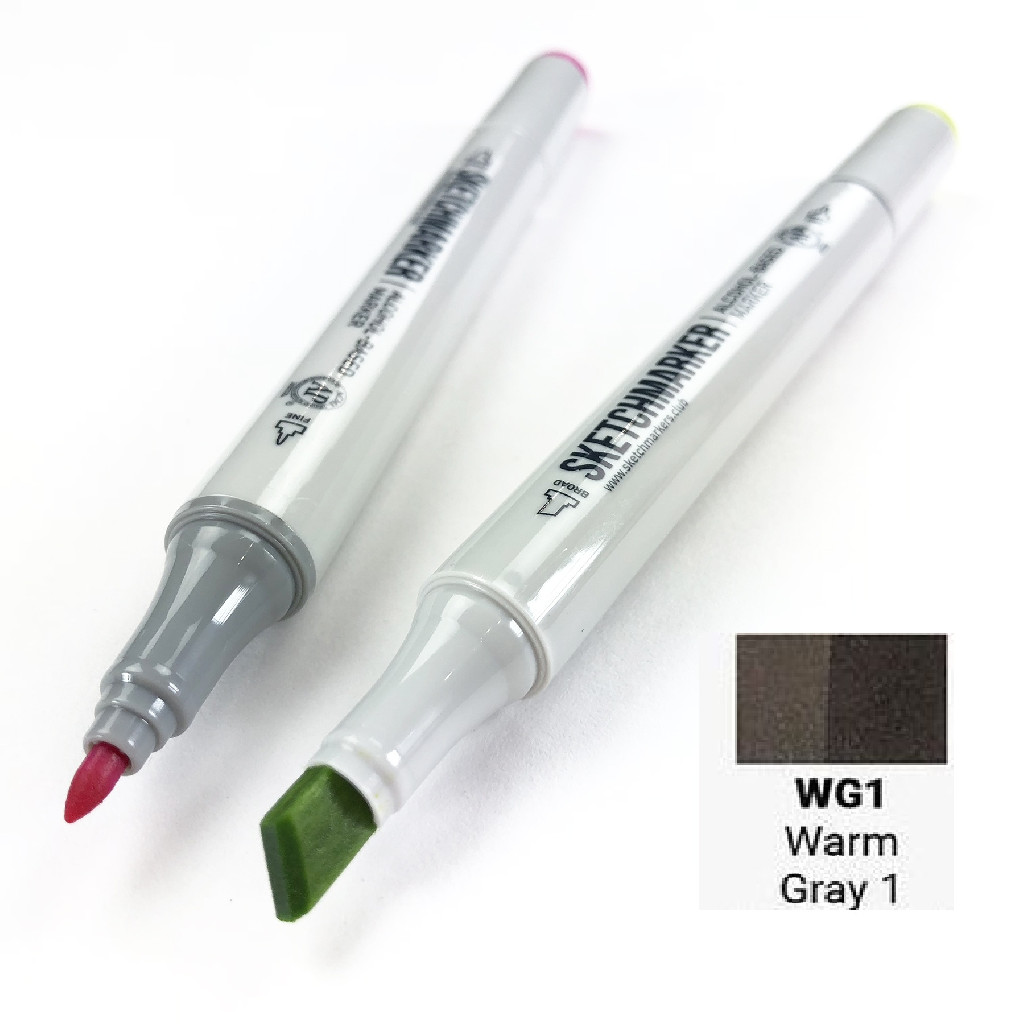 Маркер SKETCHMARKER, 2 пера: долото и тонкое, Warm Gray 1 - Теплый серый 1, SM-WG1 3
