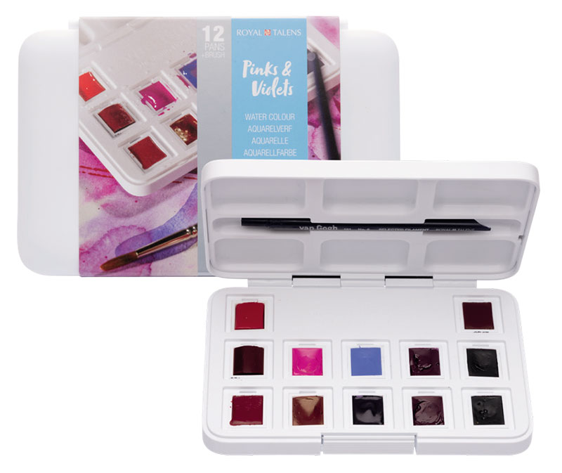 Набір акварельних фарб Van Gogh Pocket box Pinks & Violets 12 кювет+пензлик, Royal Talens 4